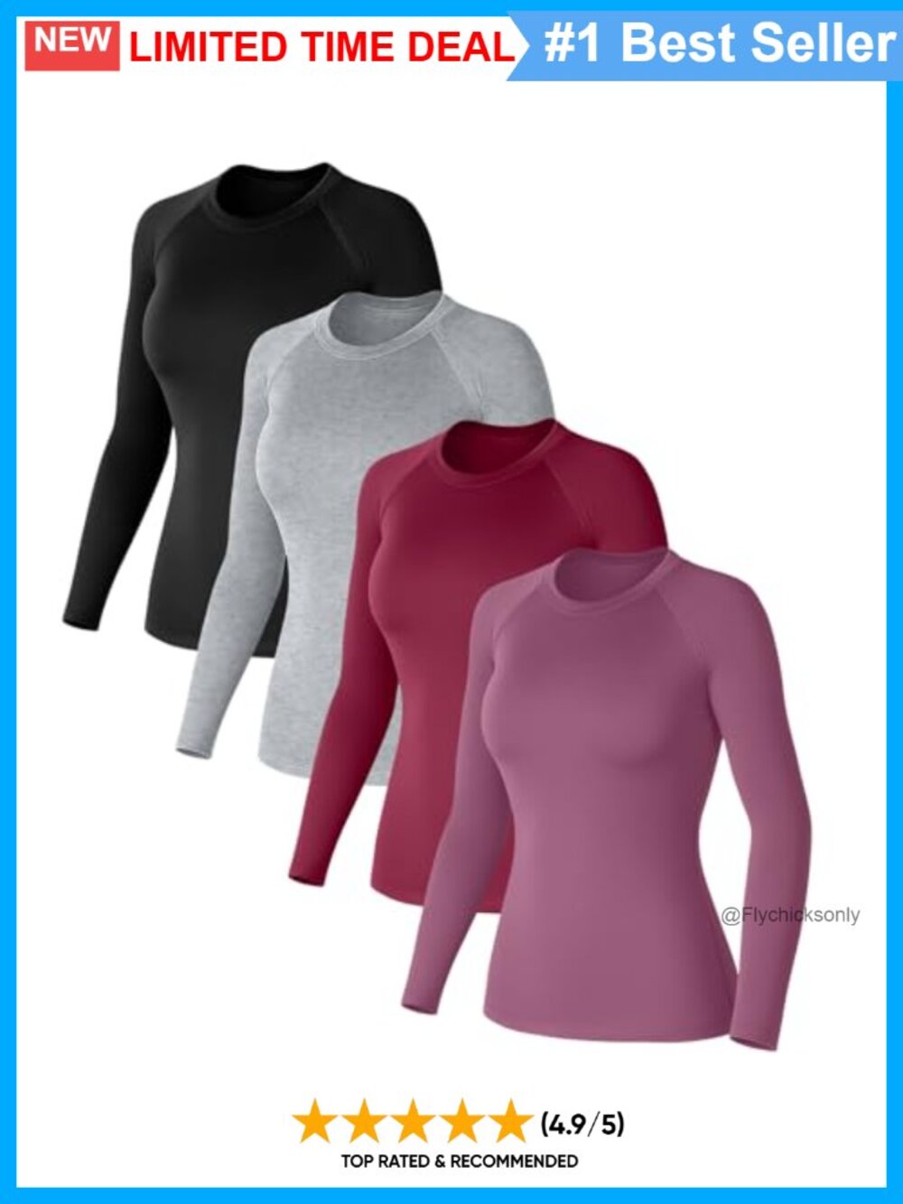 Women's Compression Long Sleeve Workout Shirts 4 Pack Fitted Active Tops